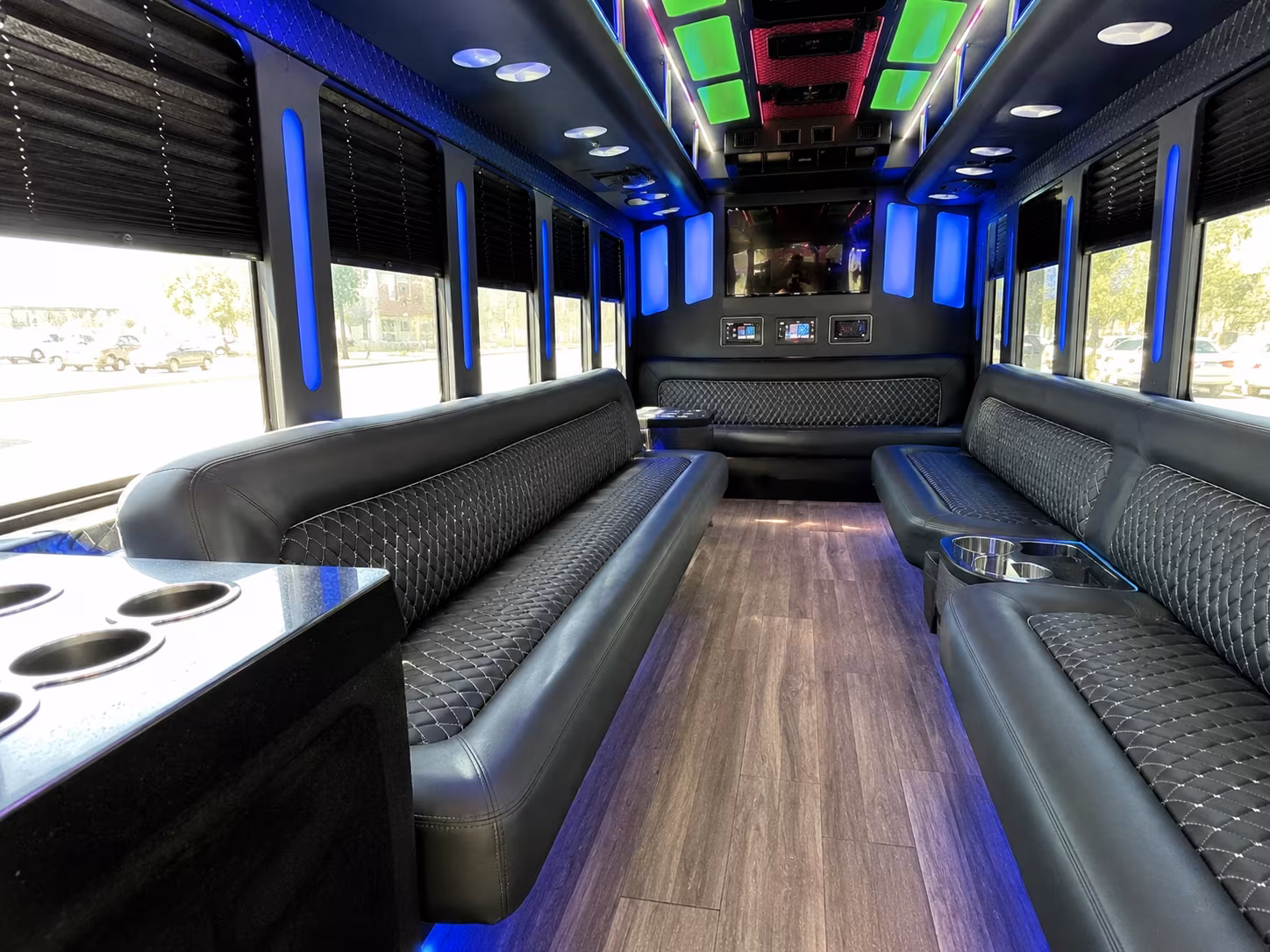 apex 15 passenger party bus inside