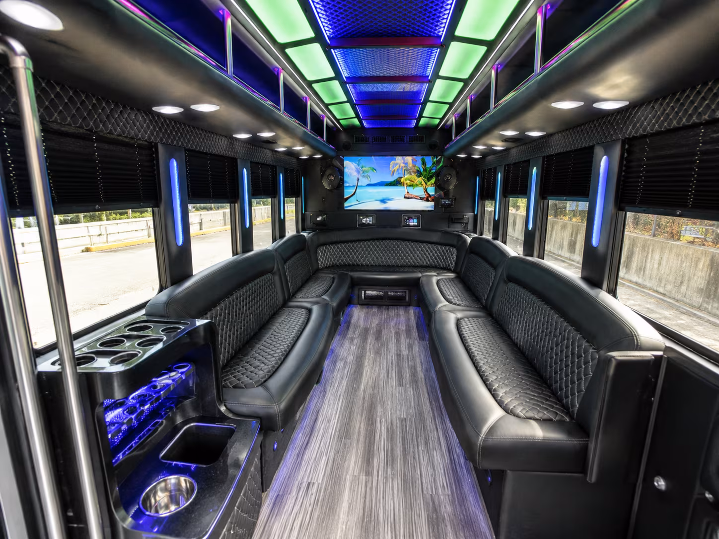apex 18 passenger party bus inside