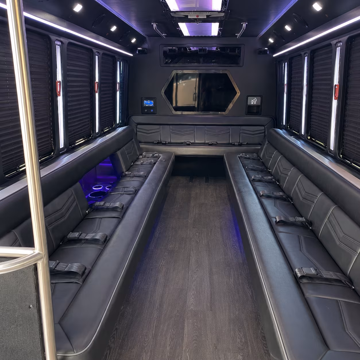 apex 18 passenger party bus interior