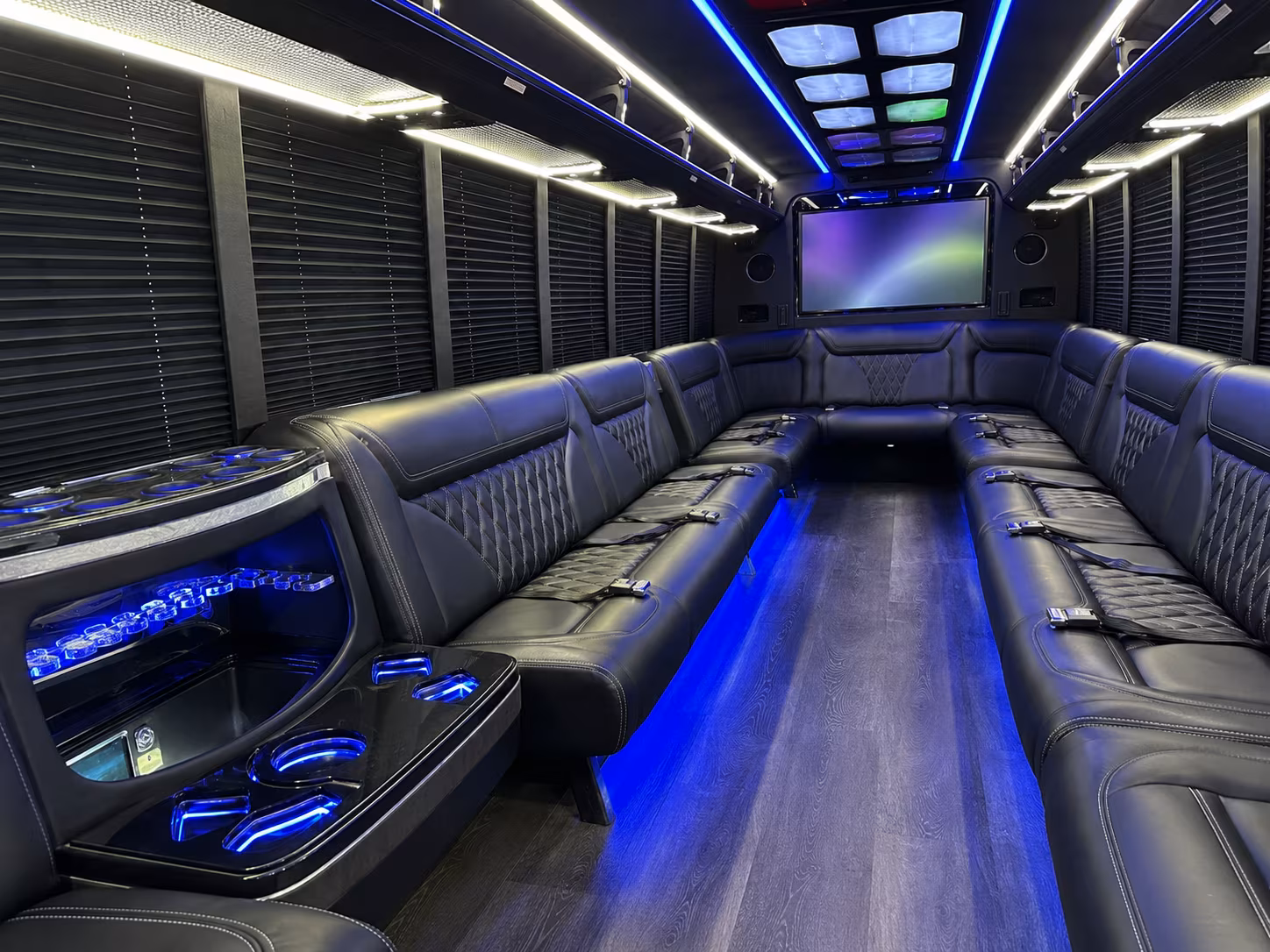 apex 20 passenger party bus inside