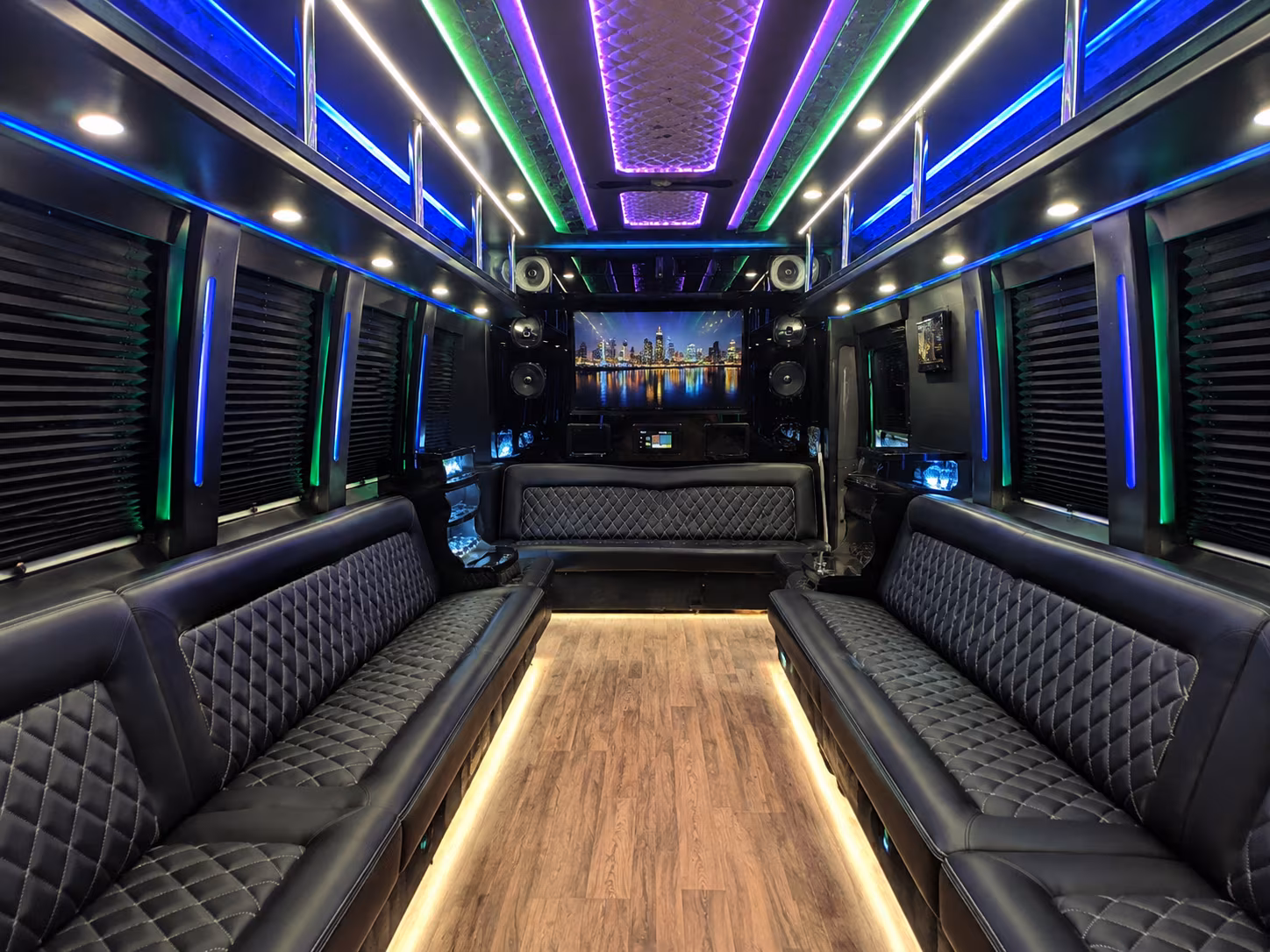 apex 25 passenger party bus interior