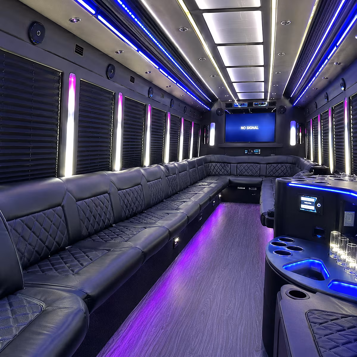 apex 30 passenger party bus inside