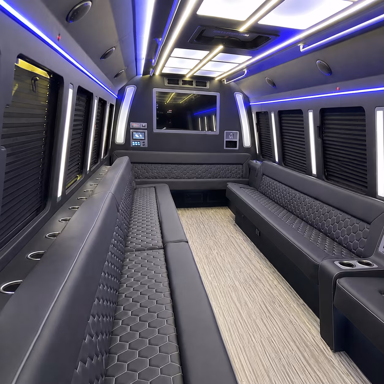 apex 40 passenger party bus inside
