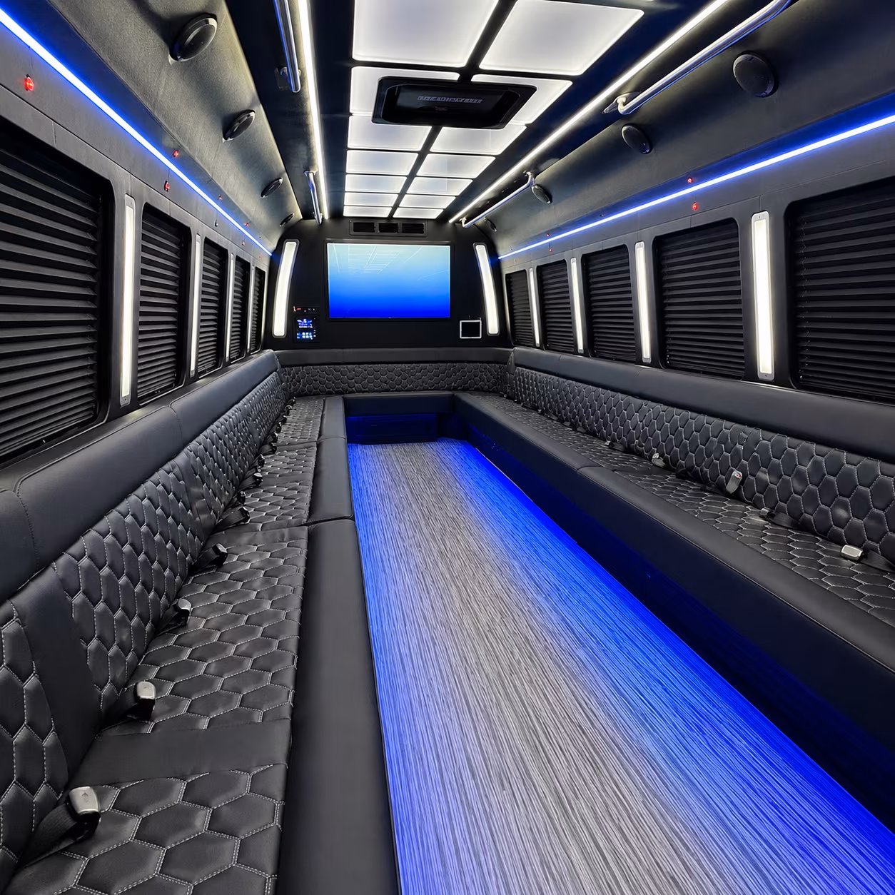 apex 50 passenger party bus inside