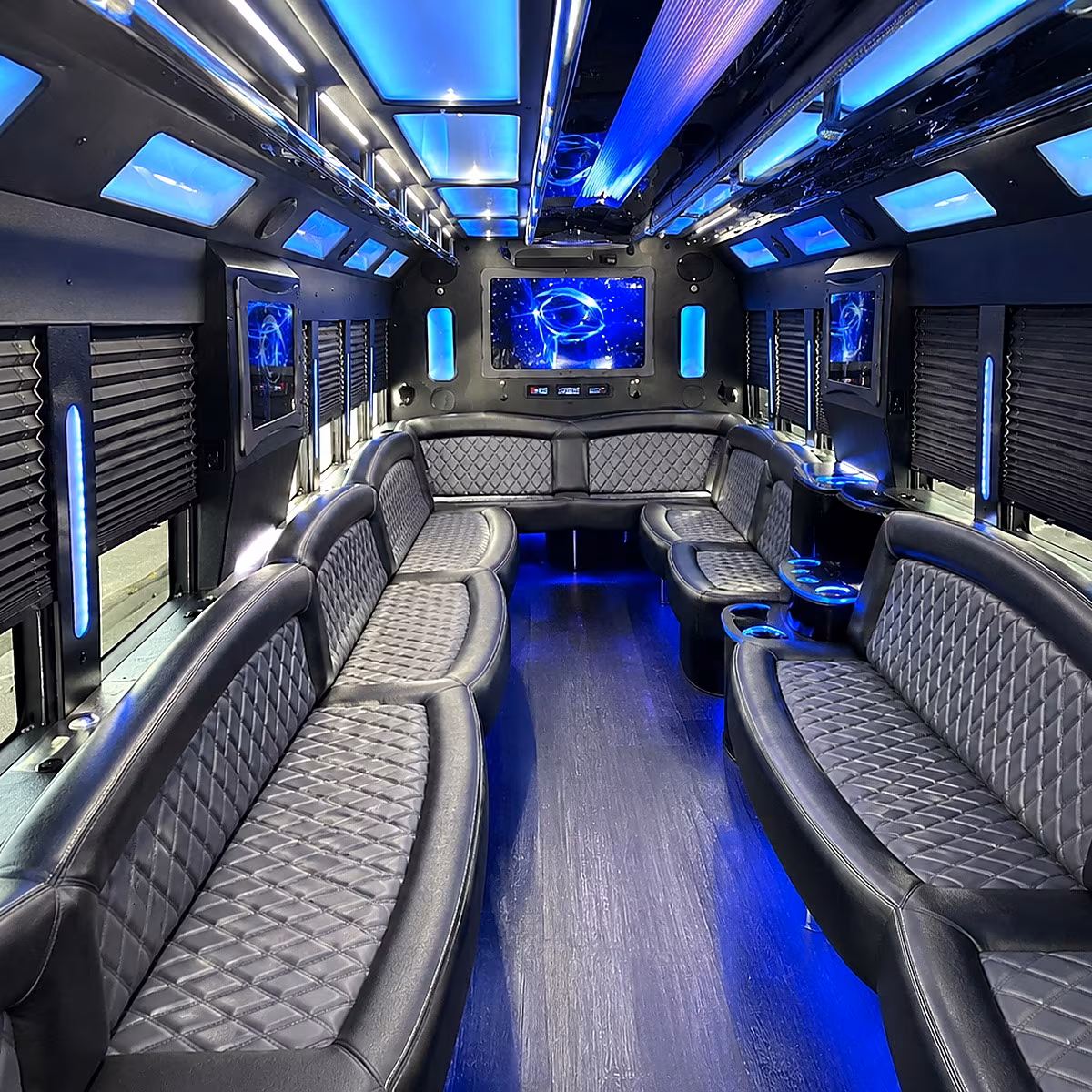 apex 50 passenger party bus interior